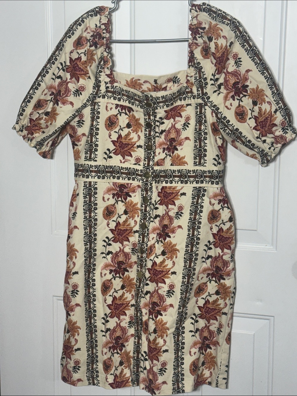 Spartina 449 Cream Mini Dress with Rust and Olive Floral Motif